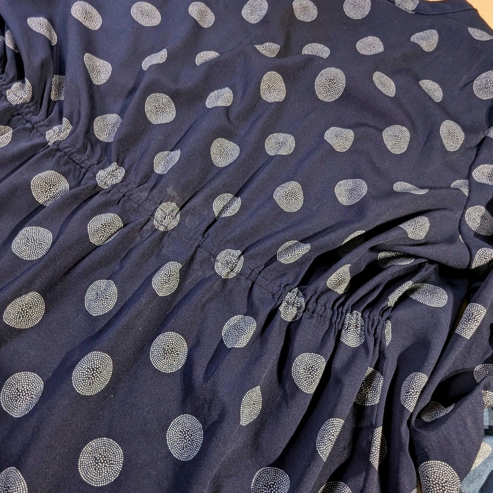 Oh! Mamma Navy Blue Polka Dot Tunic Shirt Women's Size L Sleeves V-Neck - Picture 8 of 8
